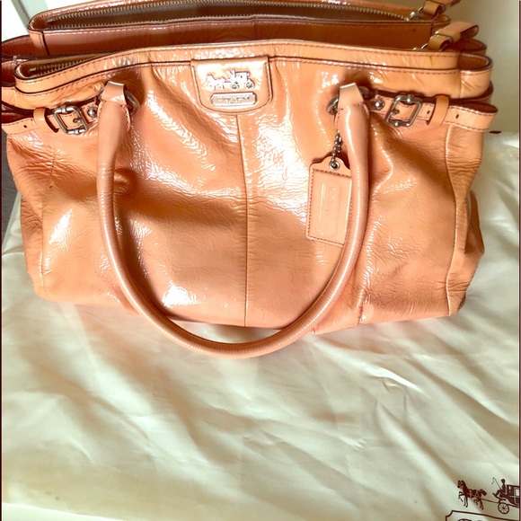 Salmon Pink Patent Leather Coach Handbag - Picture 1 of 8